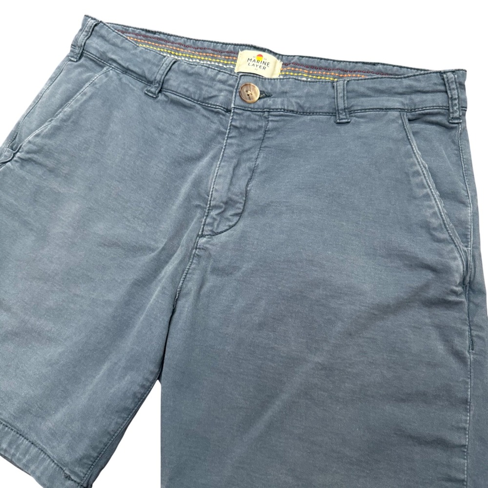 Marine Layer Saturday Shorts Mens 32 Blue Organic Cotton Stretch Light Wash 7in